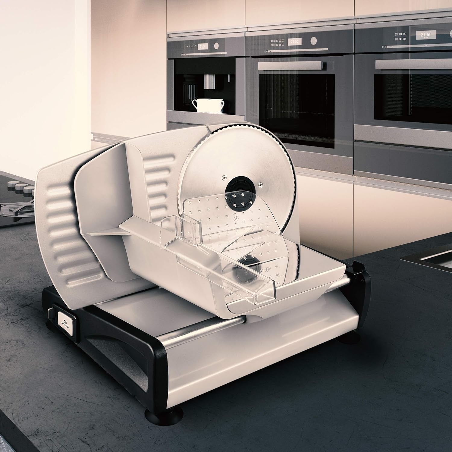 Komm schon! Universeller elektrischer Allesschneider, Edelstahl, 19 cm Edelstahlklinge, Kontrolle der Schnittstärke bis zu 15 mm, 150 W. Aktenvernichter und Aufschnittmaschinen Naty Shop