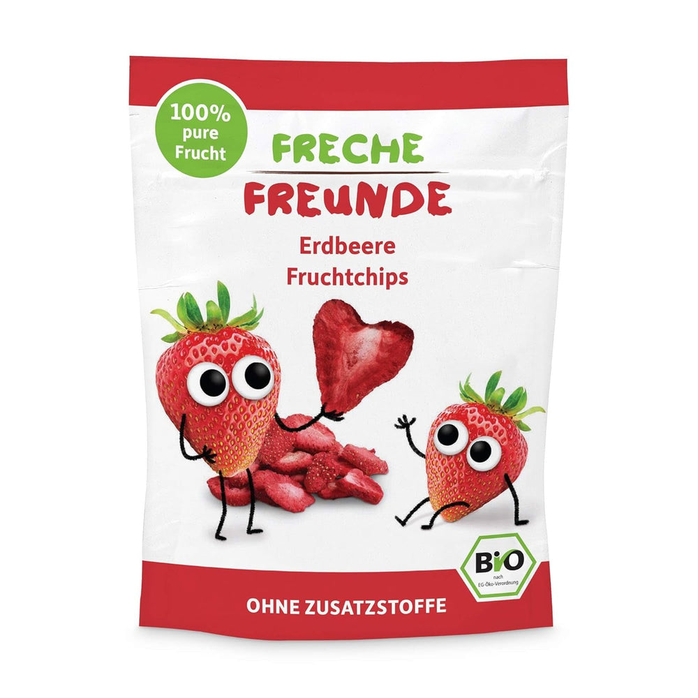Chipsuri de fructe organice „100% Căpșuni”, chipsuri de căpșuni liofilizate, pachet de 12 (12 x 12 g) și Crispy Hearts Banana & Căpșuni, gustare organică pentru copii și bebeluși, (9 x 30 g) 270 g