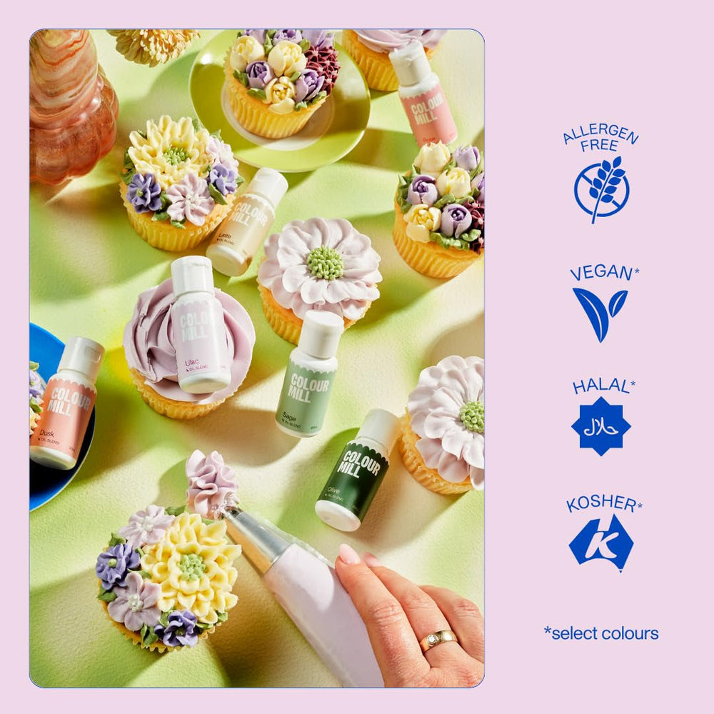 Colorant alimentar negru pe bază de ulei Colour Mill - Colorant alimentar pentru ciocolată, fondant, brioșe, prăjituri, copt, macaroane - Colorant alimentar pentru decorarea torturilor - 20 ml