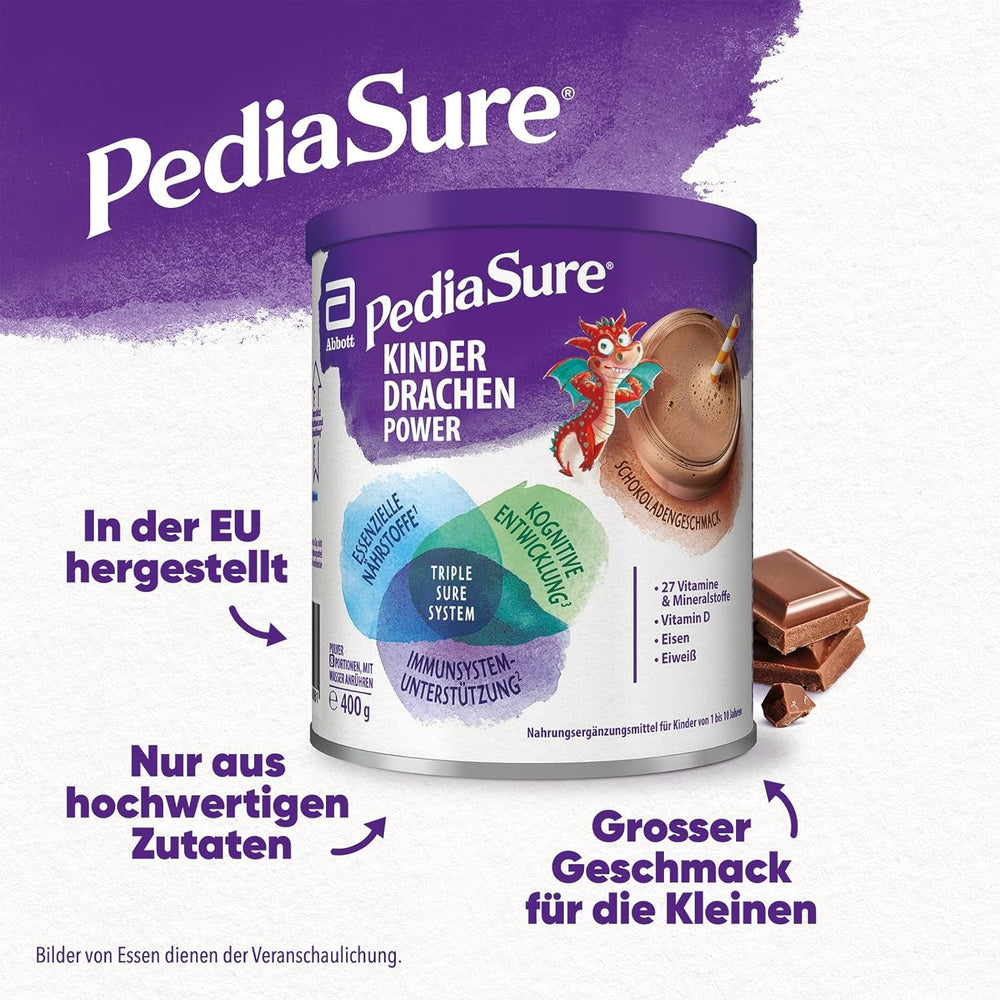 Pediasure Kids Dragon Power Chocolate 400g | Shake delicios ca supliment nutritiv pentru copii de la 1 an | Cu 27 de vitamine și minerale, proteine și complex triplesure | Ambalajul poate varia