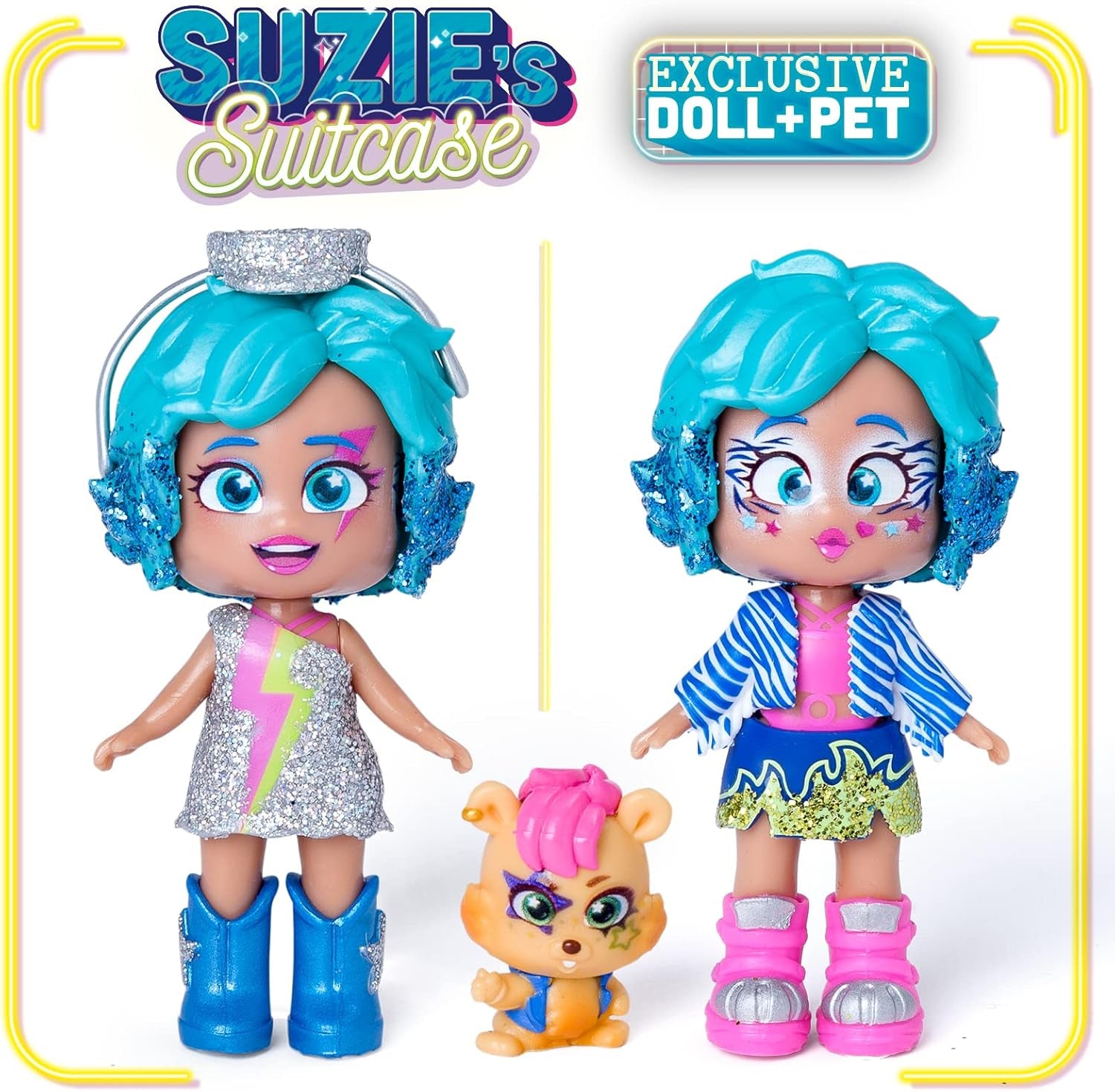 Suzie's Suitcase - Puppenkoffer mit über 14 Modeaccessoires und exklusiver Puppe mit 3 lustigen Ausdrücken. Enthält Kleidung, Accessoires und Schuhe, Kleiderbügel und ein exklusives Haustier