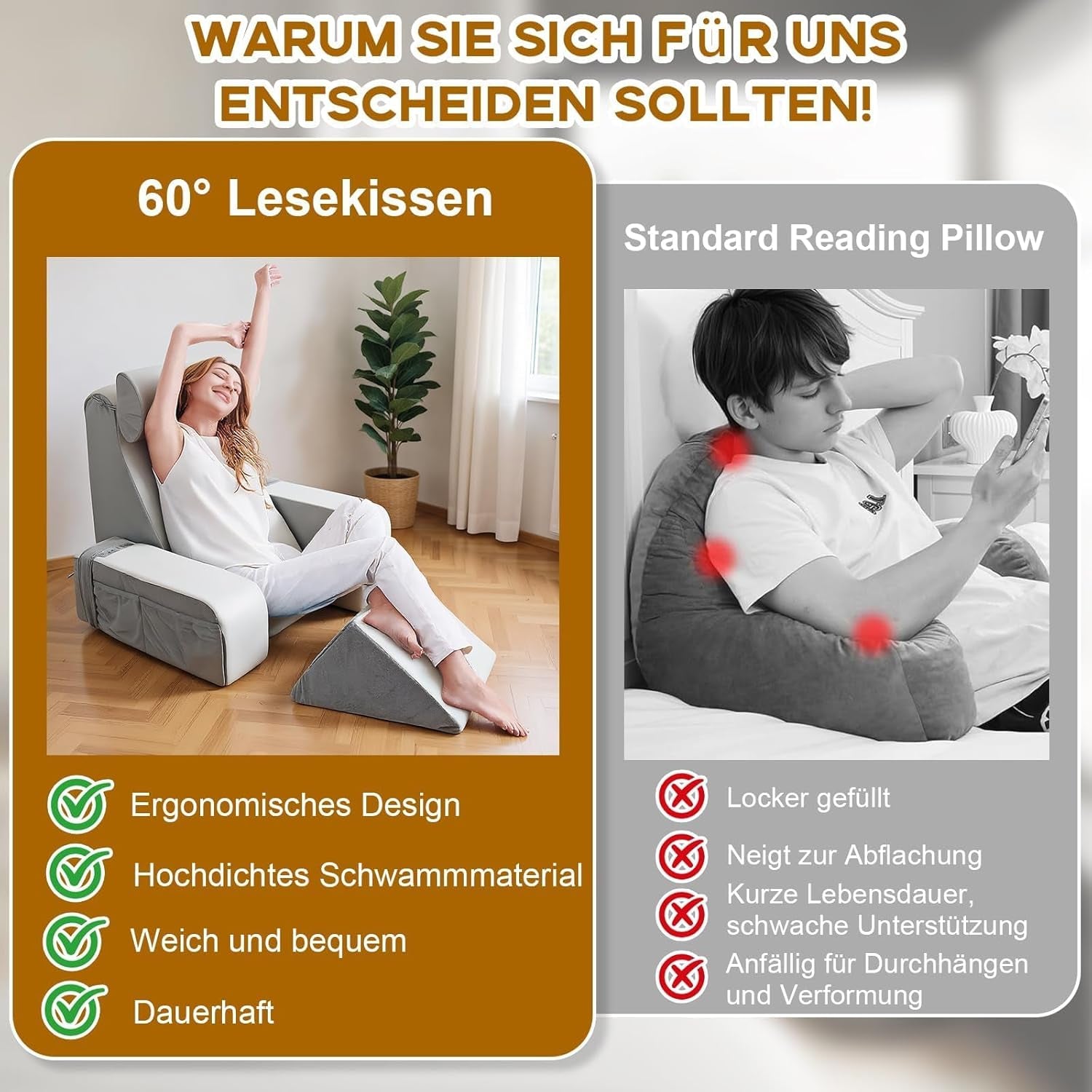 Pernă de citit cu suport pentru gât și cotieră detașabile, pernă de spate confortabilă și ușoară pentru pat și canapea, pernă de spate pentru adulți, spătar din spumă cu memorie pentru citit, vizionat la televizor și jocuri video