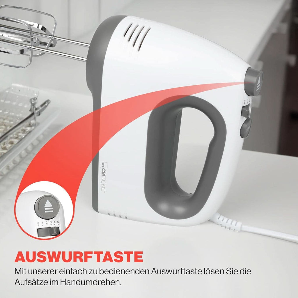 Clatronic Mixer | Kraftvoller 400 Watt-Motor | Handmixer | Turbostufe & 5 Geschwindigkeitsstufen | Handrührgerät | Spülmaschinengeeignete Edelstahlquirle Und -Knethaken | HM 3775 Bucatarie Naty Shop