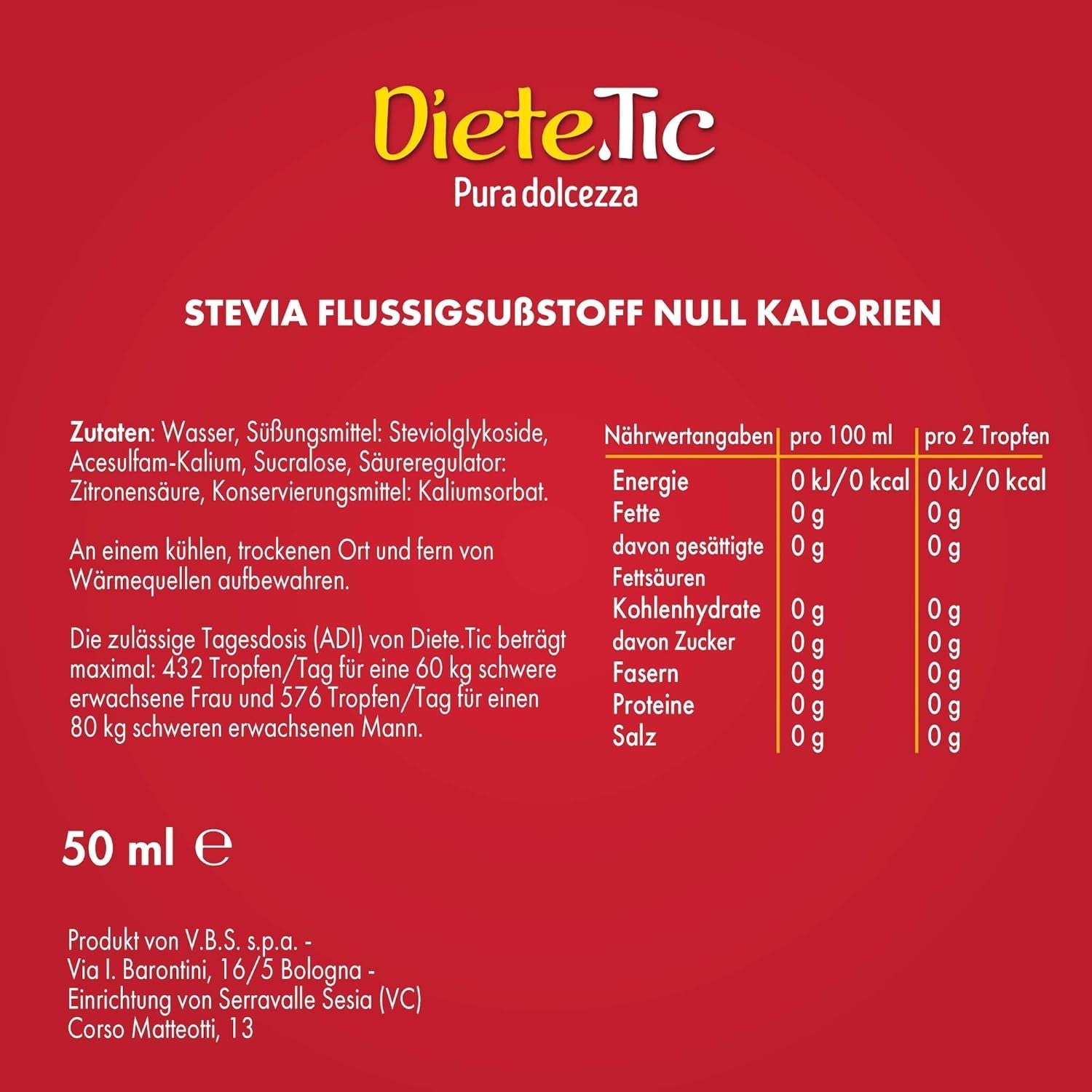 Diete.Tic, Îndulcitor lichid cu stevie, zero calorii, pachet convenabil de 3 x 50 ml (1000 picături), fără gluten, fără conservanți, excelent pentru îndulcirea băuturilor, iaurturilor și salatelor de fructe