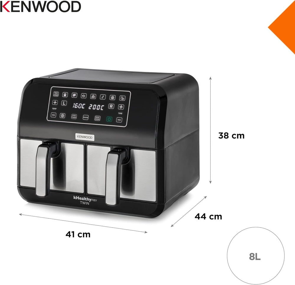 Kenwood Khealthy Twin Airfryer, 8 l (2 x 4 l), Doppelkammer, 8 Programme, Dual Cook & Sync Finish-Funktion, Touchscreen-Geräte Naty Shop