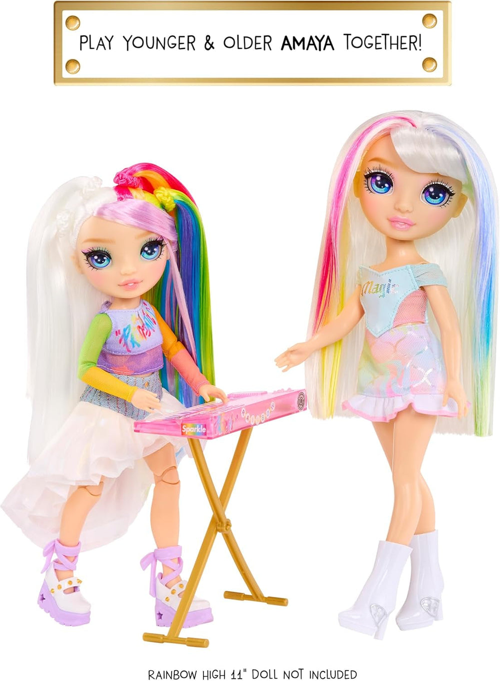 Trupa rock Rainbow High Junior High - Amaya, culorile curcubeului - păpușă la modă de 23 cm cu tastatură, personalizabilă cu autocolante, articulabilă, jucărie drăguță pentru copii cu vârsta de 4 ani și peste