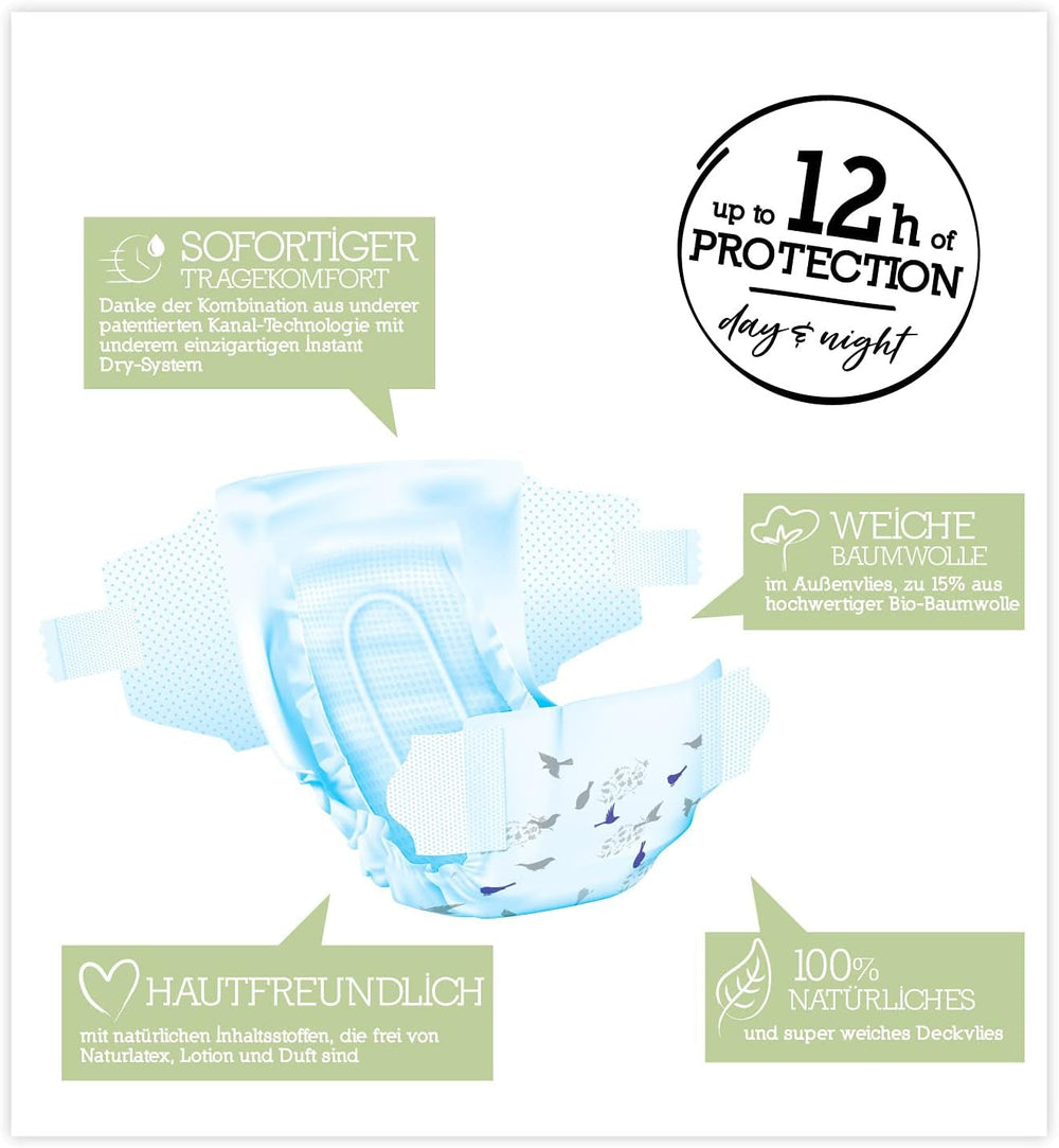 Scutece organice Pure & Nature, mărimea 6 XL (17-28 kg), cutie lunară, 84 de scutece organice