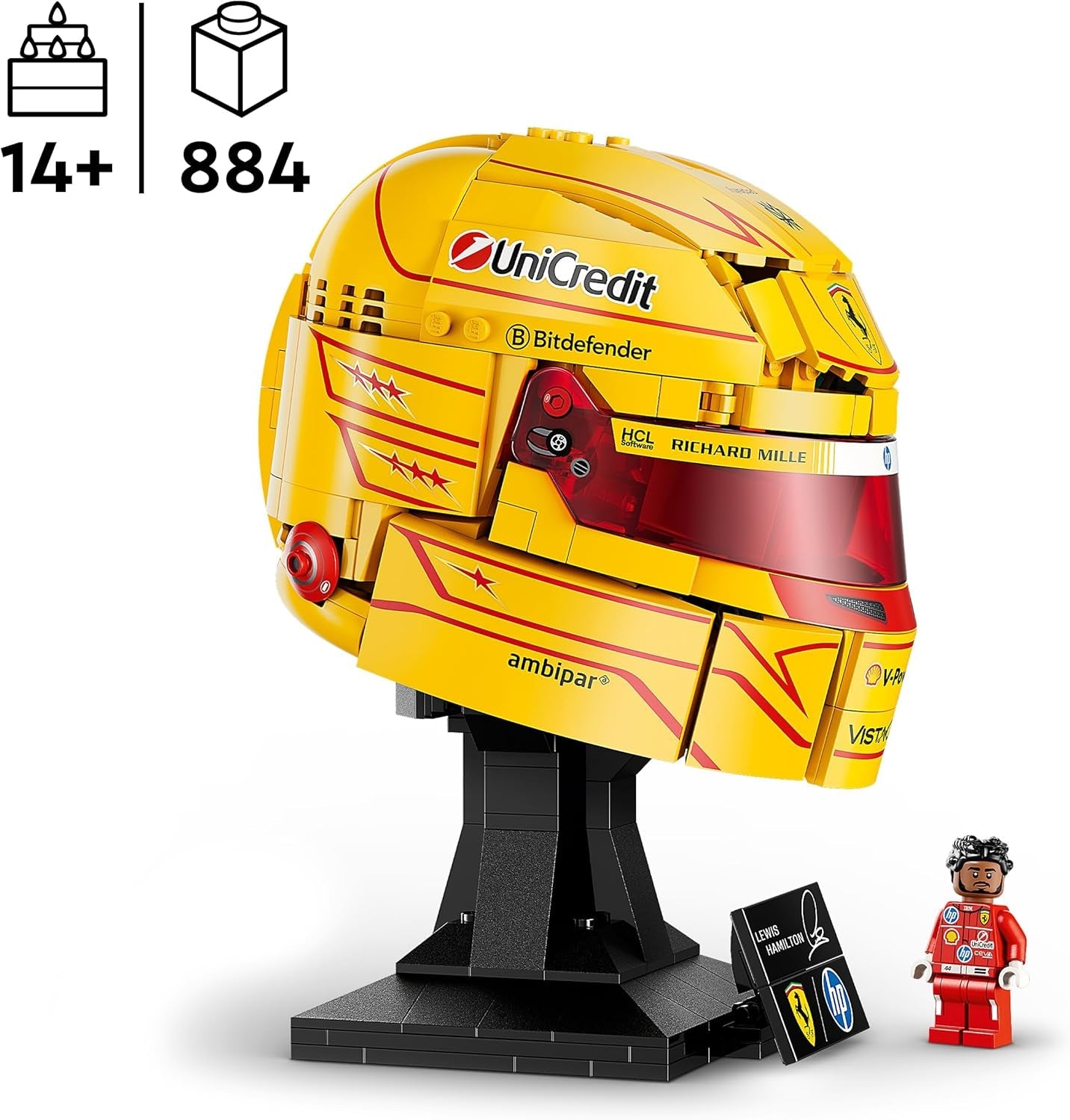 LEGO Editions Scuderia Ferrari HP Lewis Hamilton Helm - F1 Merchandise - Ausstellungsmodell Bausatz mit sammelbarer Minifigur - Geschenk für Jungen ab 14 Jahren und Erwachsene Motorsportfans - 43022