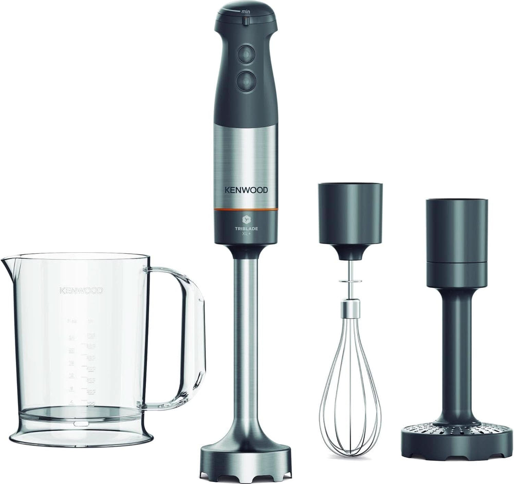 Kenwood Triblade XL Pro Stabmixer HBM80.322BK, 1200W, Variable Speeds, Edelstahl(Pürierfuß), Schneebesen, Emulgieraufsatz, 500Ml Zerkleiner, 700 & 250Ml Becher, Spülmaschinenfeste Teile Bucatarie Naty Shop Grau Hbm60.007Gy