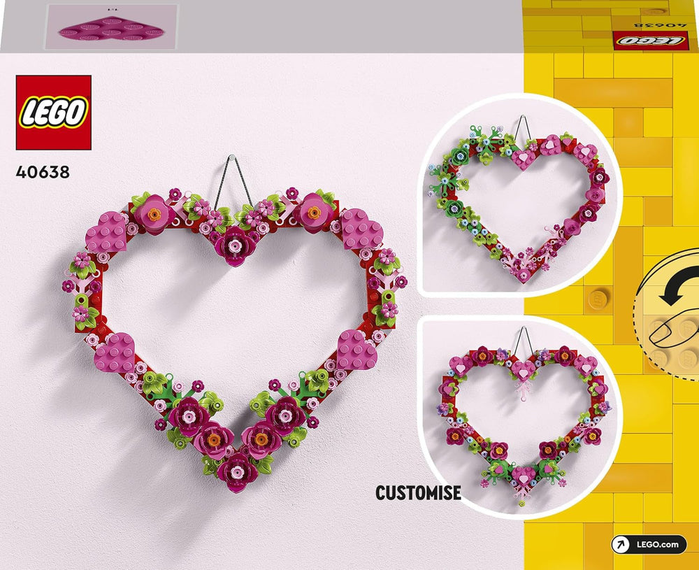 LEGO Herz-Deko Spielzeug - Bastelset für Kinder inkl. Ausstellungsmodell mit Kunstblumen, Blättern und kleinen Herzen - Geschenk zum Muttertag - 40638
