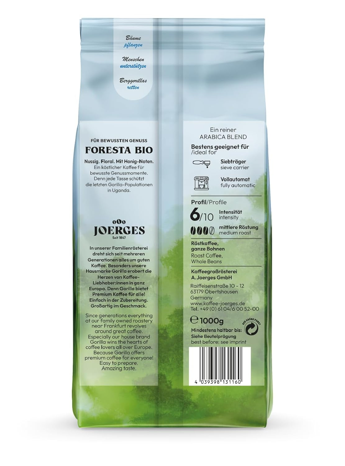 Joerges Foresta Kaffee 1X 1000G geröstete ganze Bohnen Kaffee Naty Shop