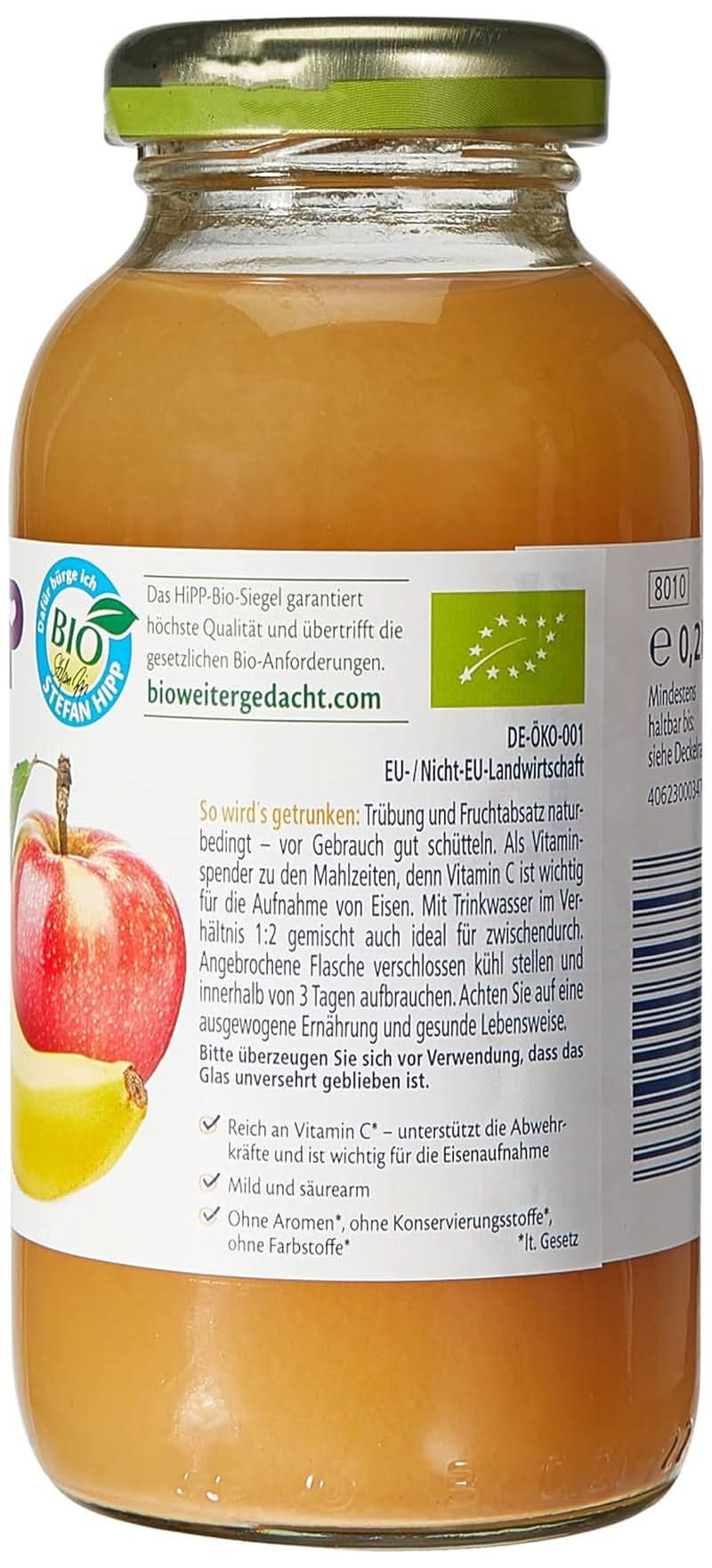 Hipp Banane-Apfel Bio, 6er Pack (6 x 200 ml) Mutter und Kind Naty Shop