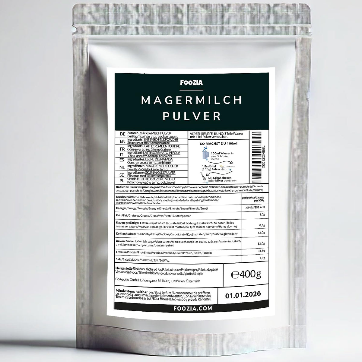 Magermilchpulver Milchpulver Aus Reiner Frisch Milch Hergestellt 400g von Foozia