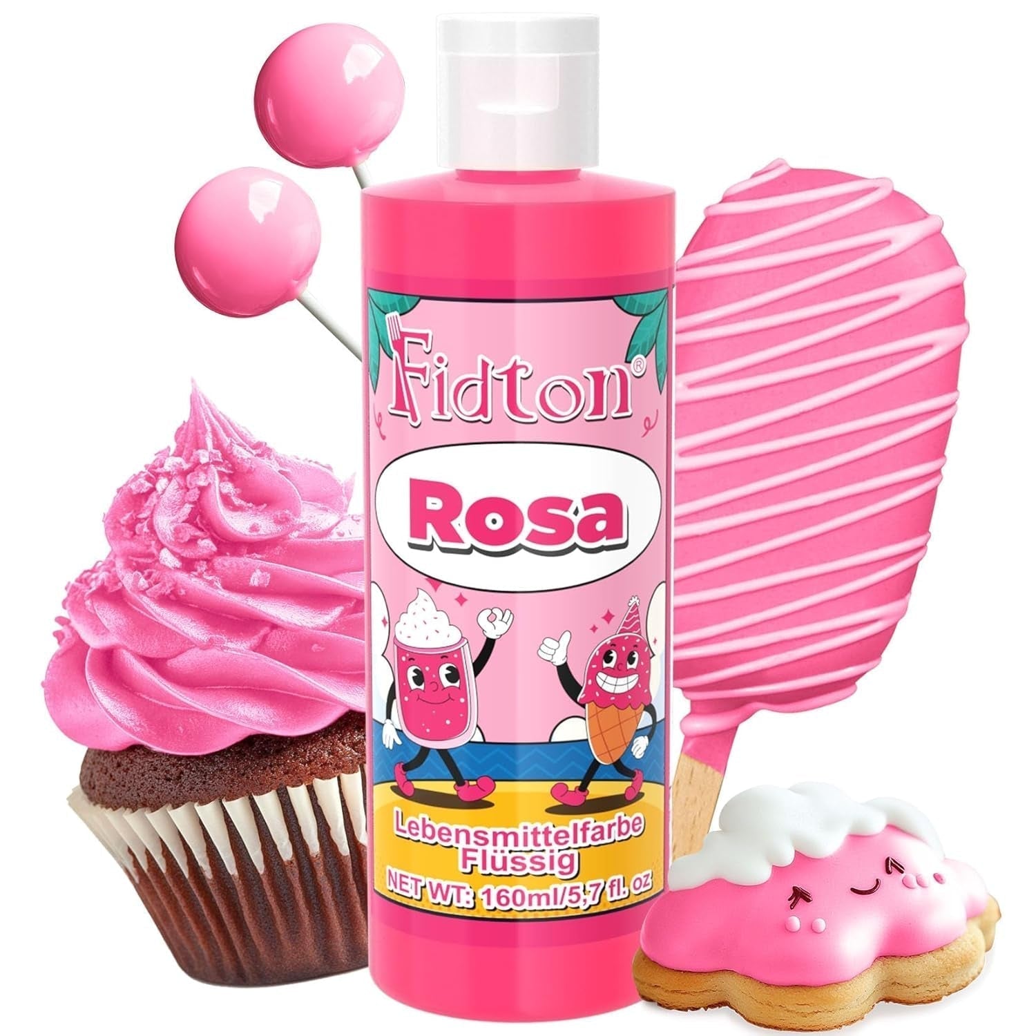 Lebensmittelfarbe Gel - Fidton 12 Farben Hochkonzentrierte Lebensmittelfarben, Food Coloring Set Für Lebensmittel Farben, Fondant, Essbare Tortendeko, Eier Färben, Backen, Glasur, Makronen - 6 Ml Naty Shop 160 Ml (1Er Pack) Rosa
