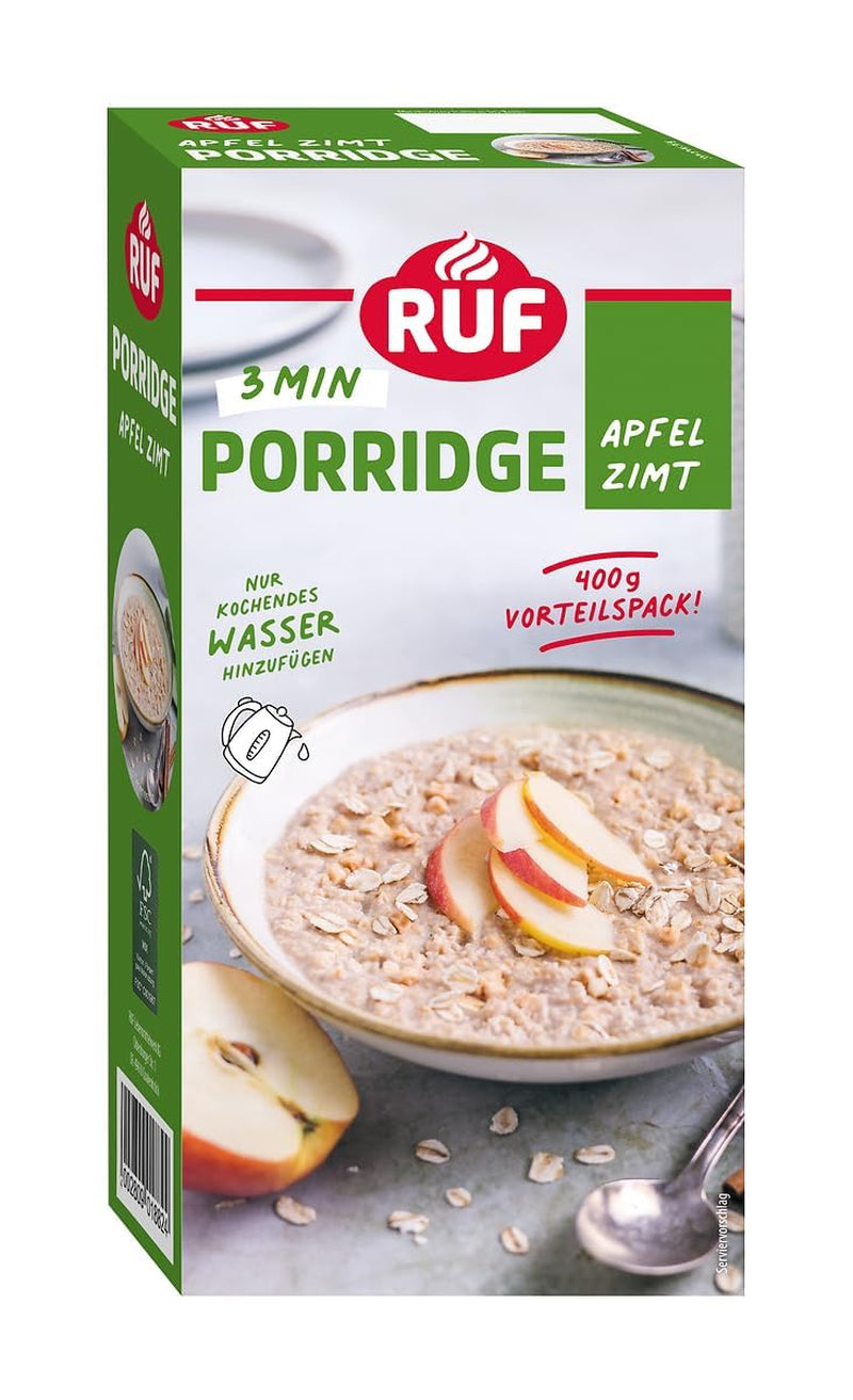 Terci de ovăz RUF cu mere și scorțișoară, cu fulgi de ovăz integral, aromă delicată de scorțișoară și bucăți de mere uscate, pentru gustări, pachet vrac, 1 x 400g