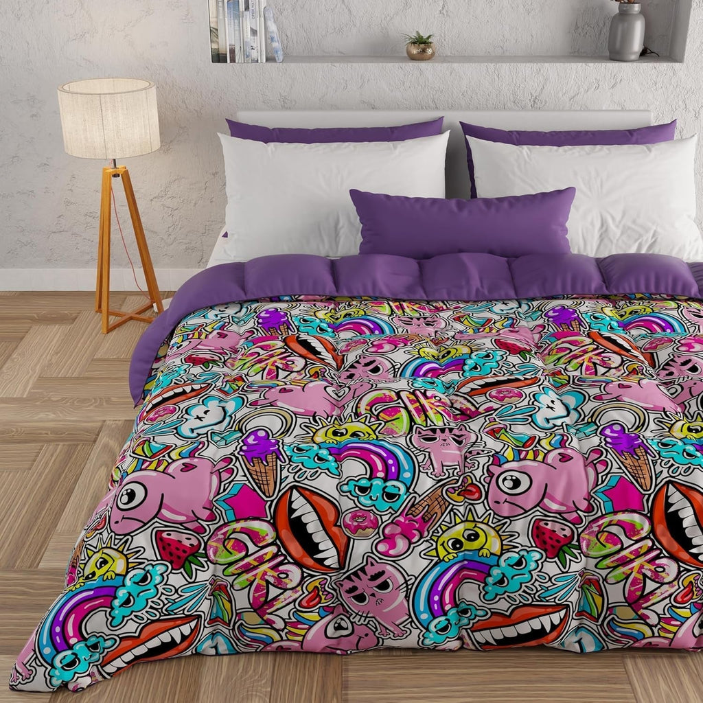 PETTI Artigiani Italiani - Plapumă de iarnă, Plapumă de iarnă, Plapumă simplă, Cu două fețe, Monocolor și imprimare digitală, 100% microfibră antialergică, Made in Italy