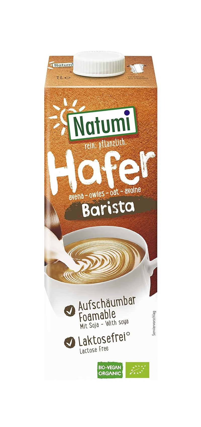 Natumi Bio Hafer Barista, 8 x 1L – Laktosefrei, Aufschäumbar, Barista-Style, Bio, Hergestellt mit deutschem Hafer, Vegan, Milchfreie milchfreie Alternative