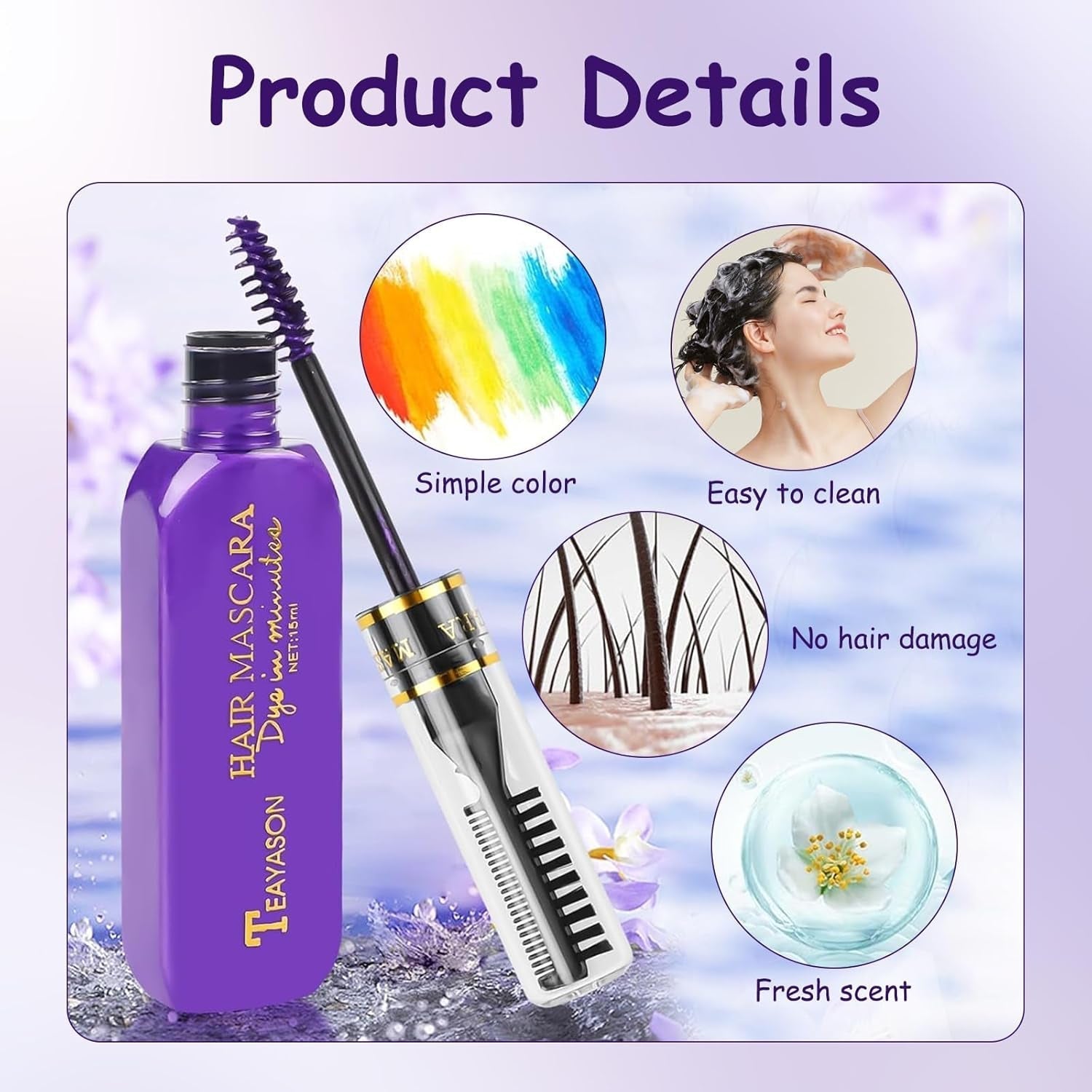 Vopsea de păr temporară 5 culori Ceară de păr colorată Mascara de păr Vopsea de păr temporară Mascara pentru fete și femei Vopsea de păr lavabilă Cretă potrivită pentru zile de naștere Cosplay DIY Halloween Vopsea pentru par Naty Shop