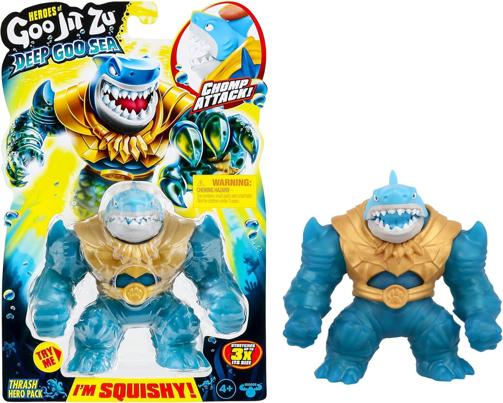 Heroes of Goo Jit To Deep GOO Sea Hero Pack mit Thrash. Super dehnbare und dehnbare Actionfigur mit spezieller Schleimfüllung und beweglichem Kiefer. Actionfiguren Naty Shop Thrash