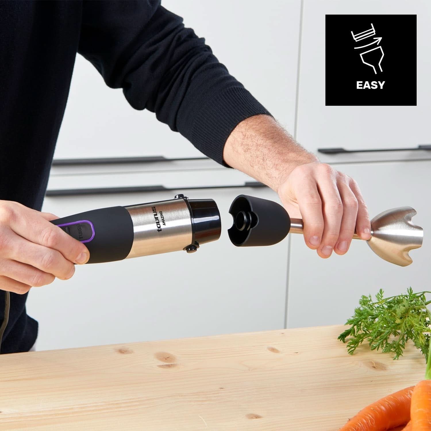 Taurus Standmixer 1000W | 20 Geschwindigkeitsstufen | Turbofunktion | 4 Edelstahlklingen | Ergonomisches Soft-Touch-Design | Spritzschutz | Zubehör | Edelstahl | Elektrisch |Kunststoff, Silber/Schwarz Mutter und Kind Naty Shop