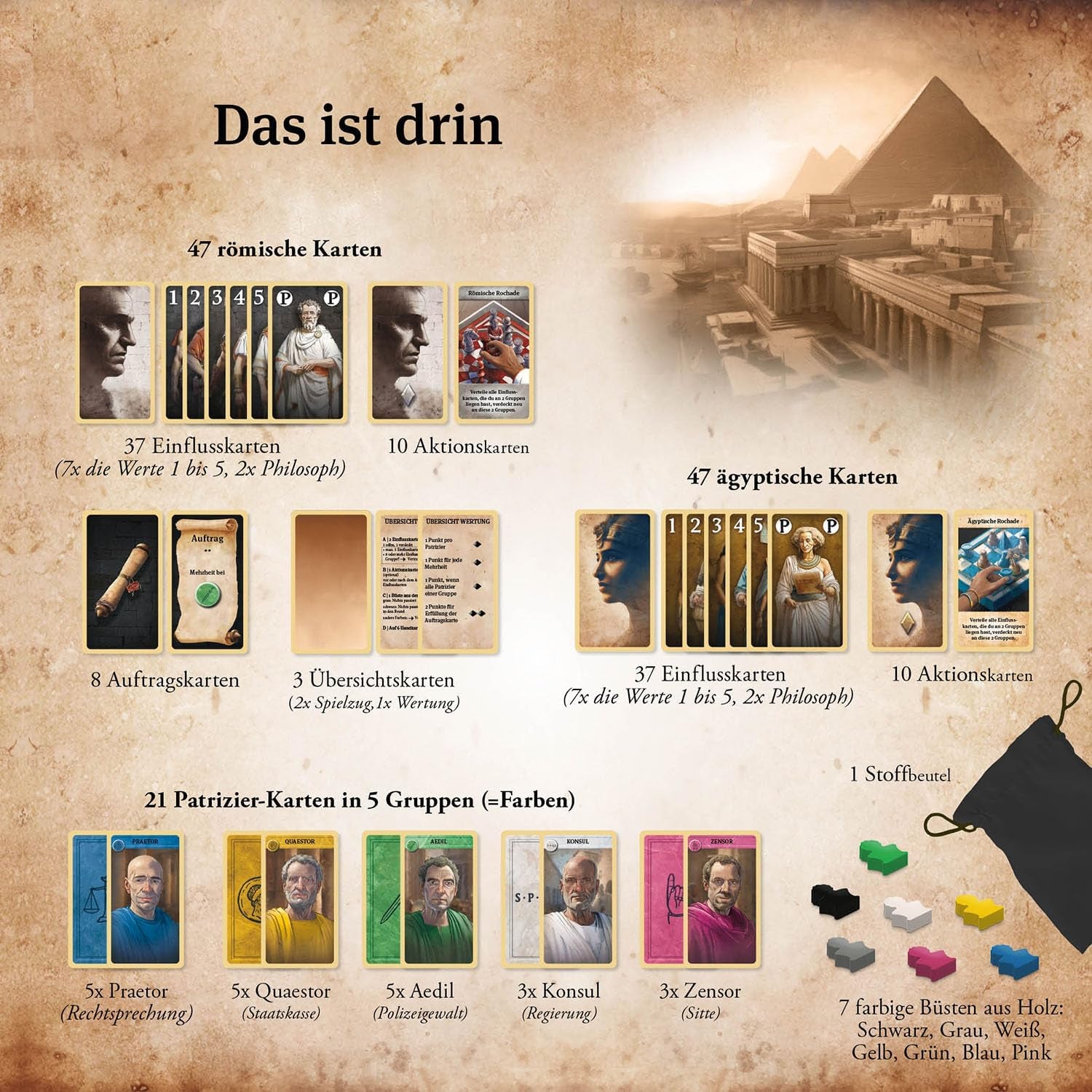 KOSMOS 684556 Caesar & Cleopatra, Strategie-Kartenspiel für 2 Spieler ab 10 Jahren, Erwachsenenspiel, Brettspiel für 2