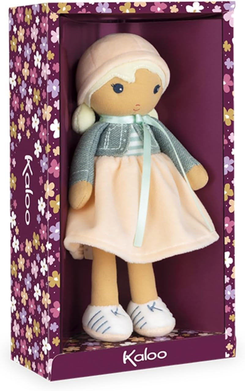 KALOO - Tendresse – Meine 1. Puppe aus Amandin-Stoff – Stoffpuppe 25 cm – Rosa aus Chiffon – Matte Haut – schöne Geschenkbox und Band personalisierbar – ab der Geburt K200004