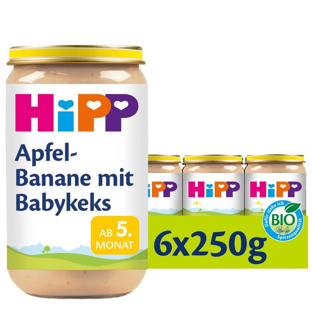 Hipp Birnen-Bananen mit Keksen, 6er Pack (6 x 190 Gramm) Mutter und Kind Naty Shop 6 x 250 Gramm Äpfel und Bananen