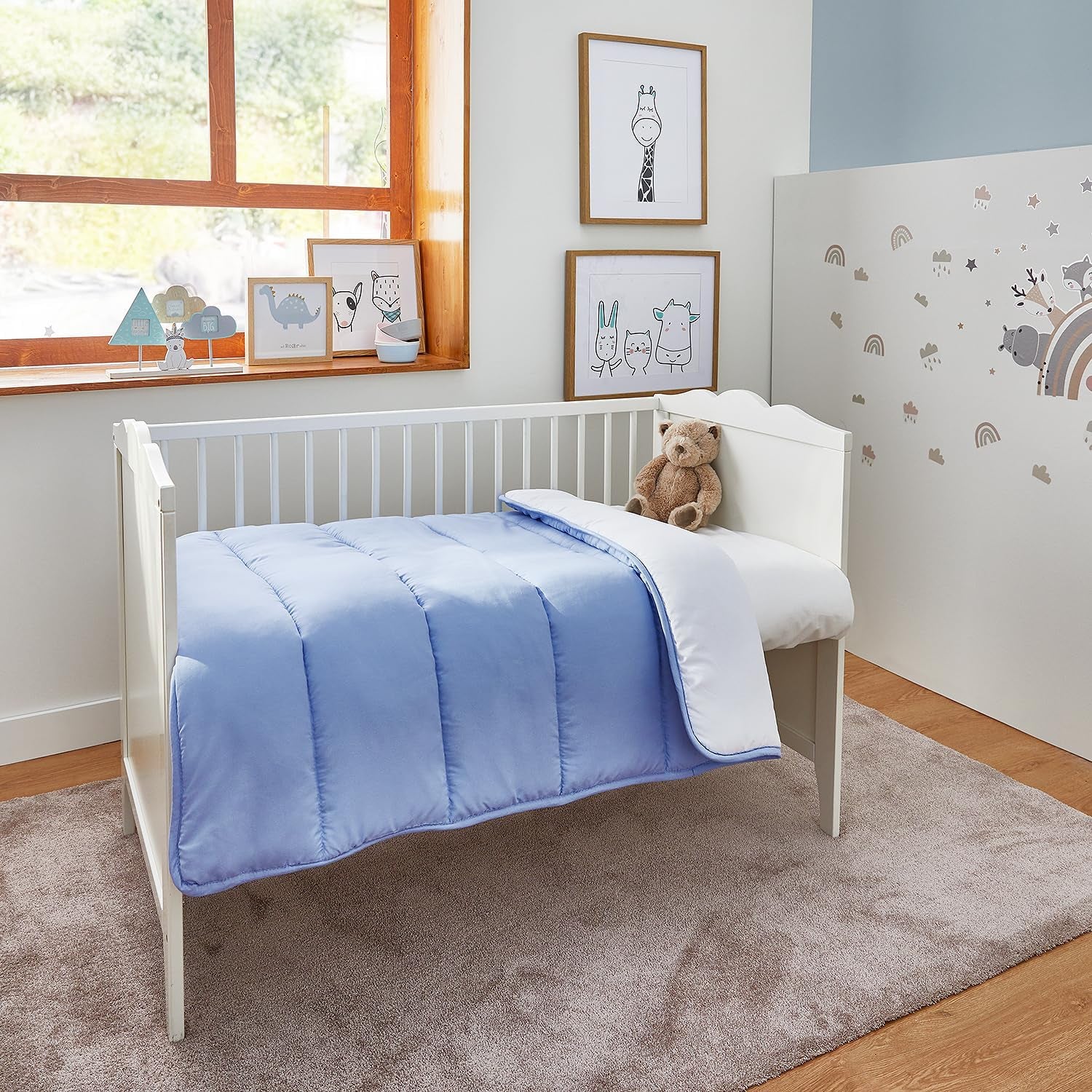 Pikolin Home - Wendedecke 300 G - Zweifarbige nordische Füllung - Für Kinderbett 60 - Federgefüllt, warm, atmungsaktiv, blau/weiß, 100 x 120 cm Steppdecken und Steppdecken Naty Shop