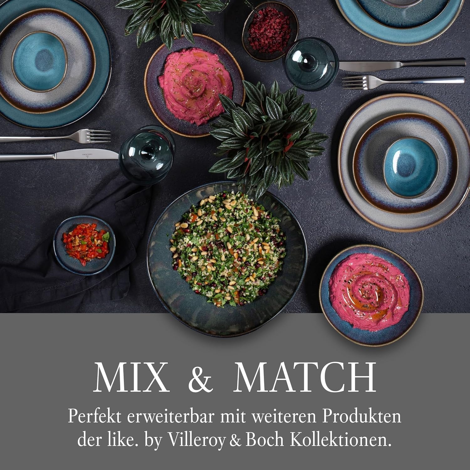 like. de Villeroy & Boch - Set de veselă din gresie Lave Gris, 4 piese, aspect ceramică, serviciu de masă pentru 2 persoane, gri