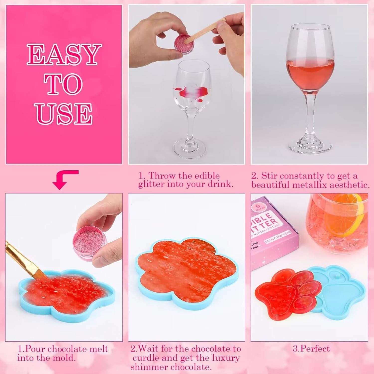 Essbarer Glitzer, Set mit 4 oder 6 Farbtönen, 4 Gramm pro Produkt Glitter Naty Shop