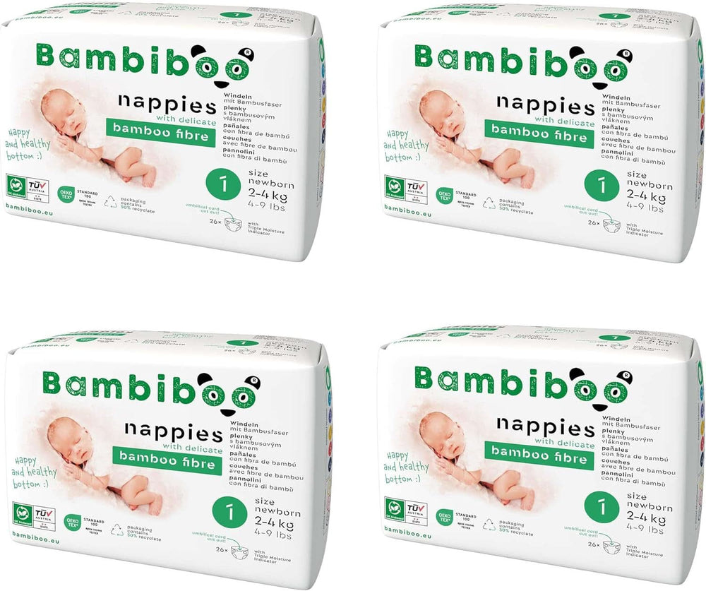 Bambiboo Einwegwindeln, hautfreundlich, Nabelöffnung, verschiedene Größen Mutter und Baby Naty Shop Windeln, Größe 1, 104 Stk