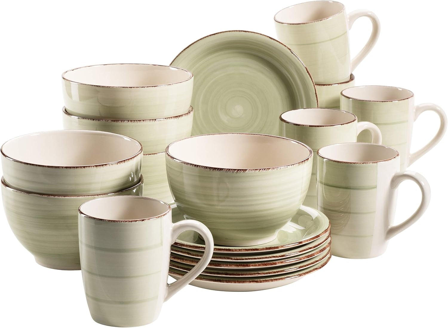 MÄSER 931950 Bel Tempo II Frühstücksservice für 6 Personen im Vintage-Look, handbemalte Keramik-Geschirrsets Naty Shop Green