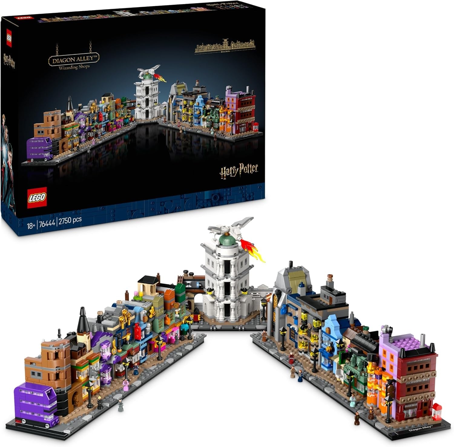 LEGO Harry Potter Die Zauberläden der Winkelgasse - Miniaturstraße zum Ausstellen - 12 Mikrofiguren zum Sammeln, inkl. Harry Potter, Draco Malfoy, Hermine Granger - Geschenk für Erwachsene 76444