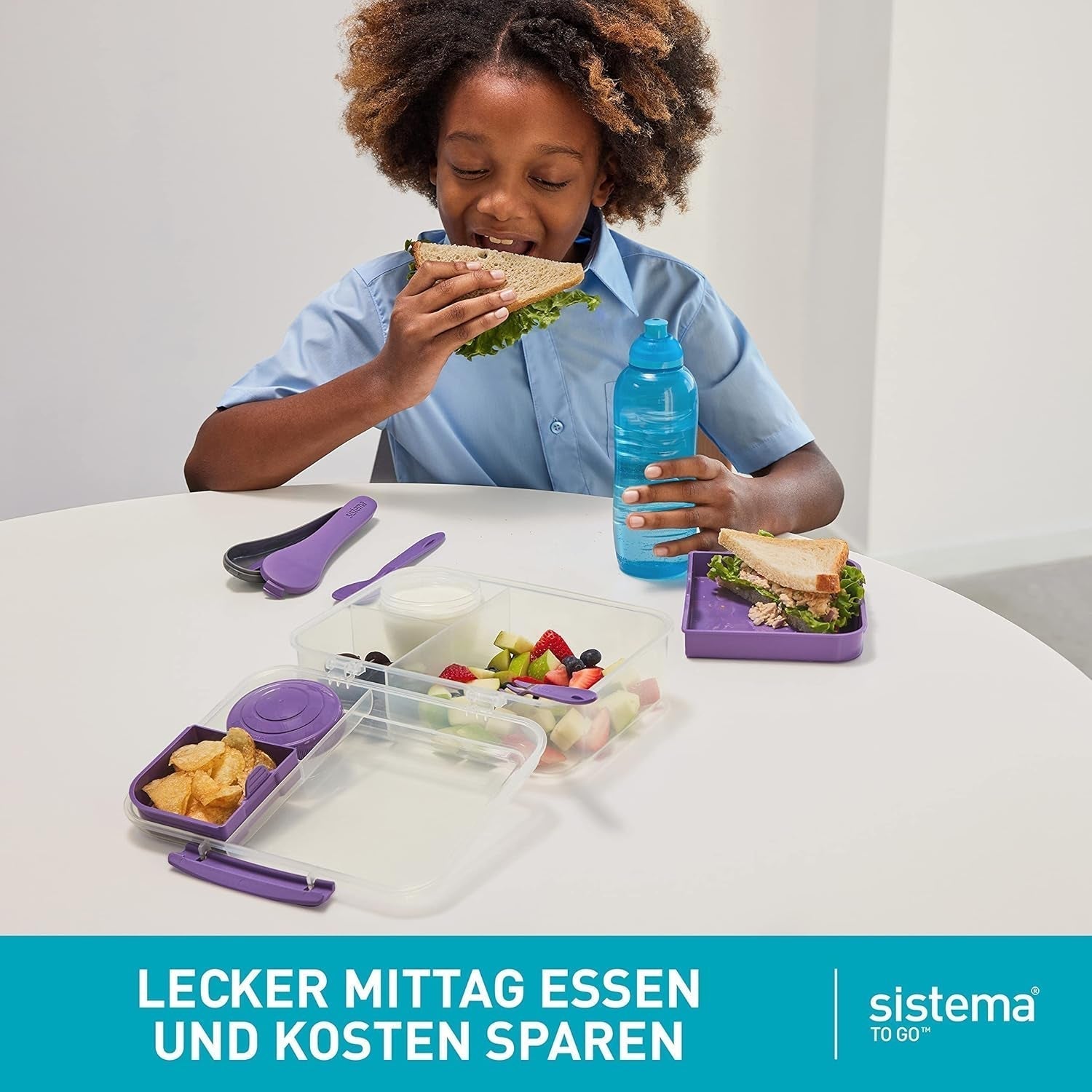 Sistema Bento Box TO GO lunch box cu compartimente | 1.25 L lunch box cu recipient pentru iaurt/fructe | pentru copii și adulți l | BPA-free | Minty Teal [21685-8T], verde mentă Cutii depozitare alimente Naty Shop