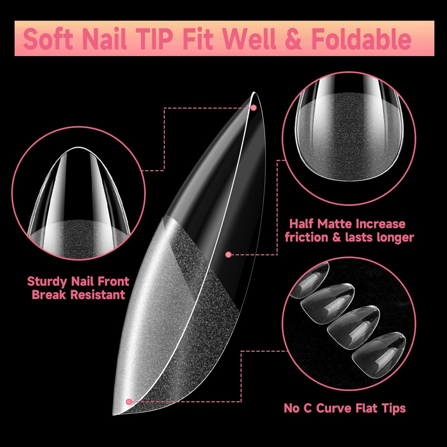 Tipuri de unghii pentru unghii cu gel, set 120 bucăți unghii artificiale scurte, culoare migdale, 11 dimensiuni unghii cu gel, tipuri de unghii cu lipici, bloc de buffer pentru unghii