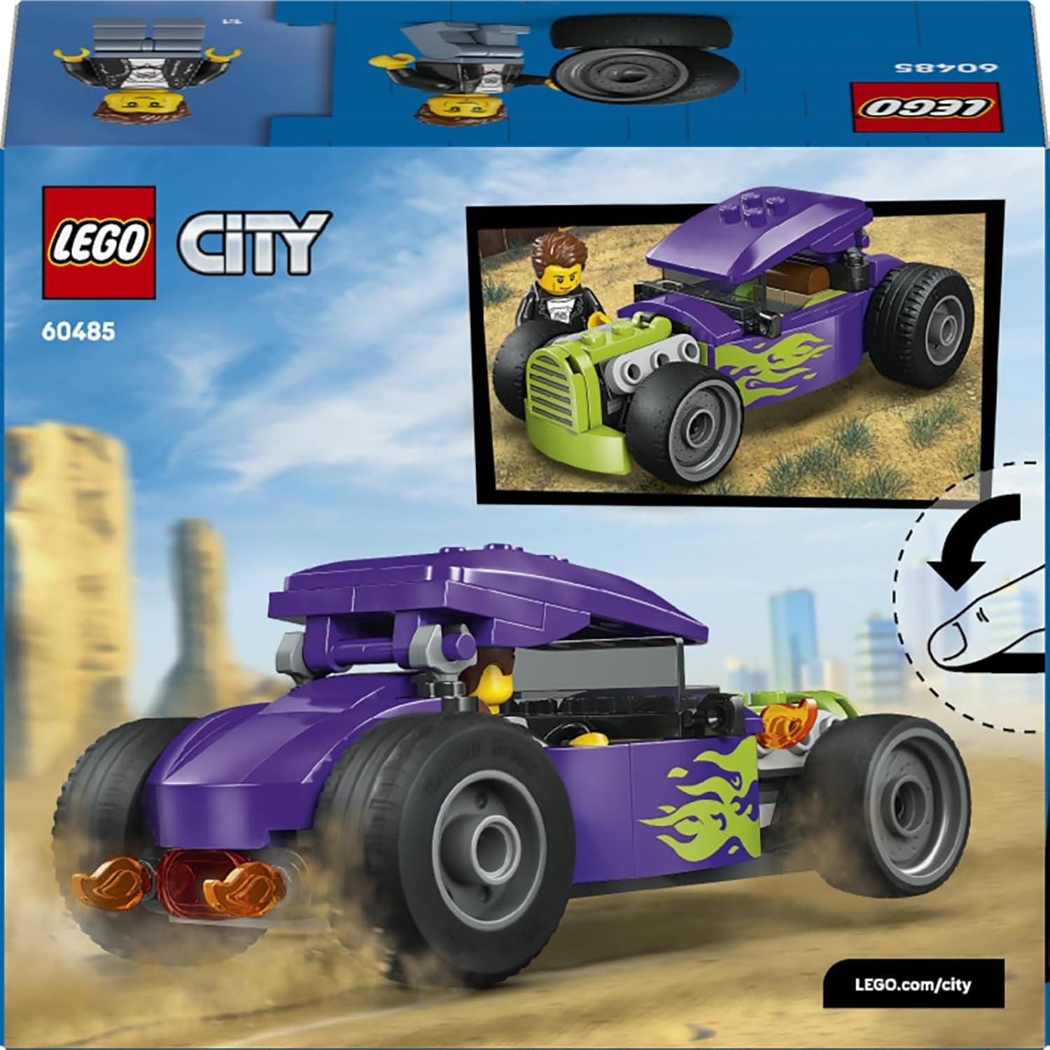 LEGO City Hot Rod - Race Car Toy w/a Driver Minifigure & Folding Roof - Fine Motor Skills Building Set - Small Birthday Gift Idea for 5+ Year Old Boys - 60485