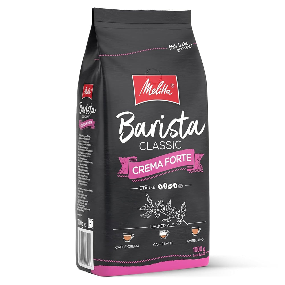 Melitta Barista Classic Crema Forte, Ganze Kaffee-Bohnen 1kg, ungemahlen, Kaffeebohnen für Kaffee-Vollautomat, kräftige Röstung, Stärke 4