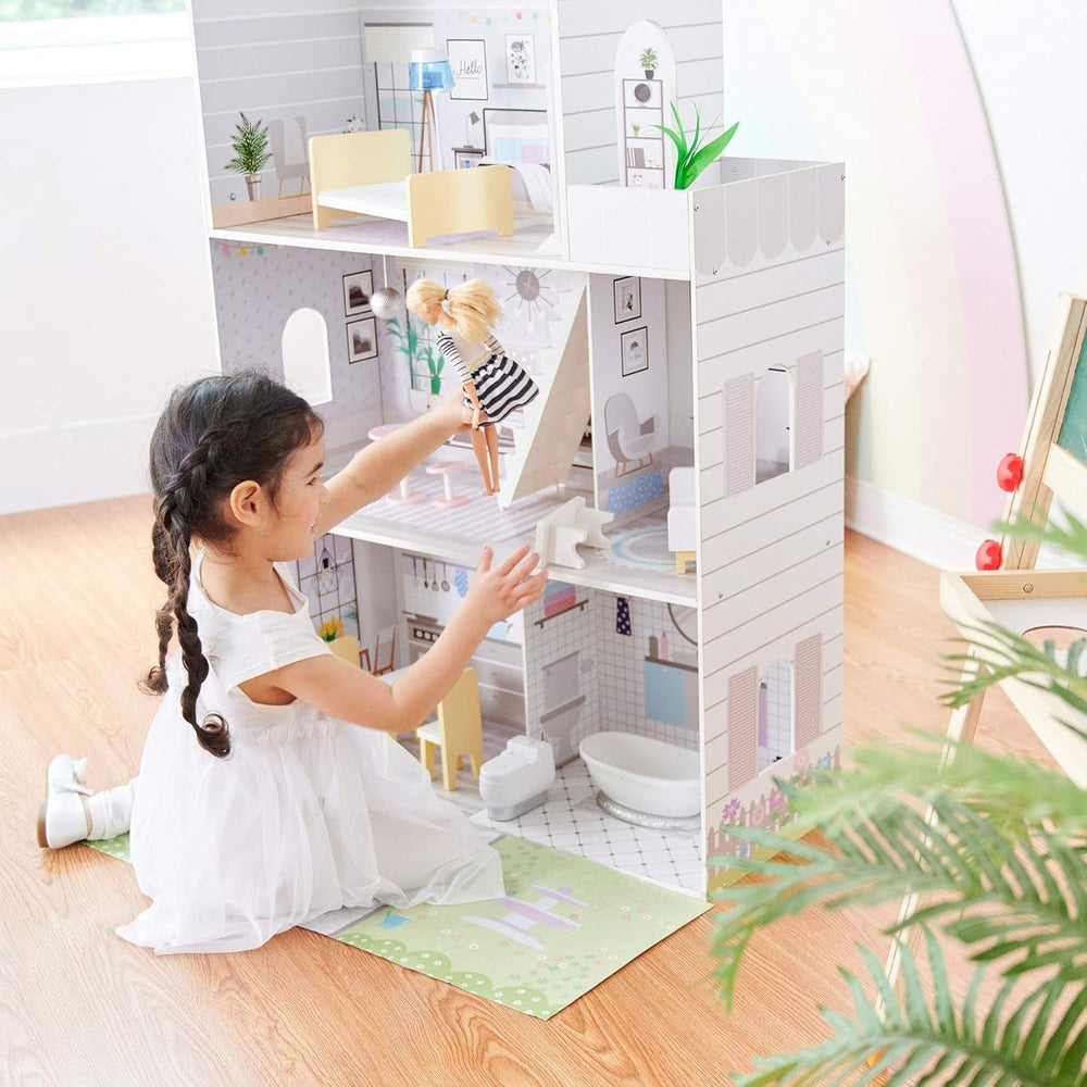 Teamson Kids Olivias Little World Riesenpuppenhaus mit 16 Puppenzubehör, Holzpuppenhaus mit Möbeln, 3-stöckig, Kinderpuppenhaus für 12 Zoll/30 cm Puppen, ab 3 Jahren Naty Shop Puppenhäuser