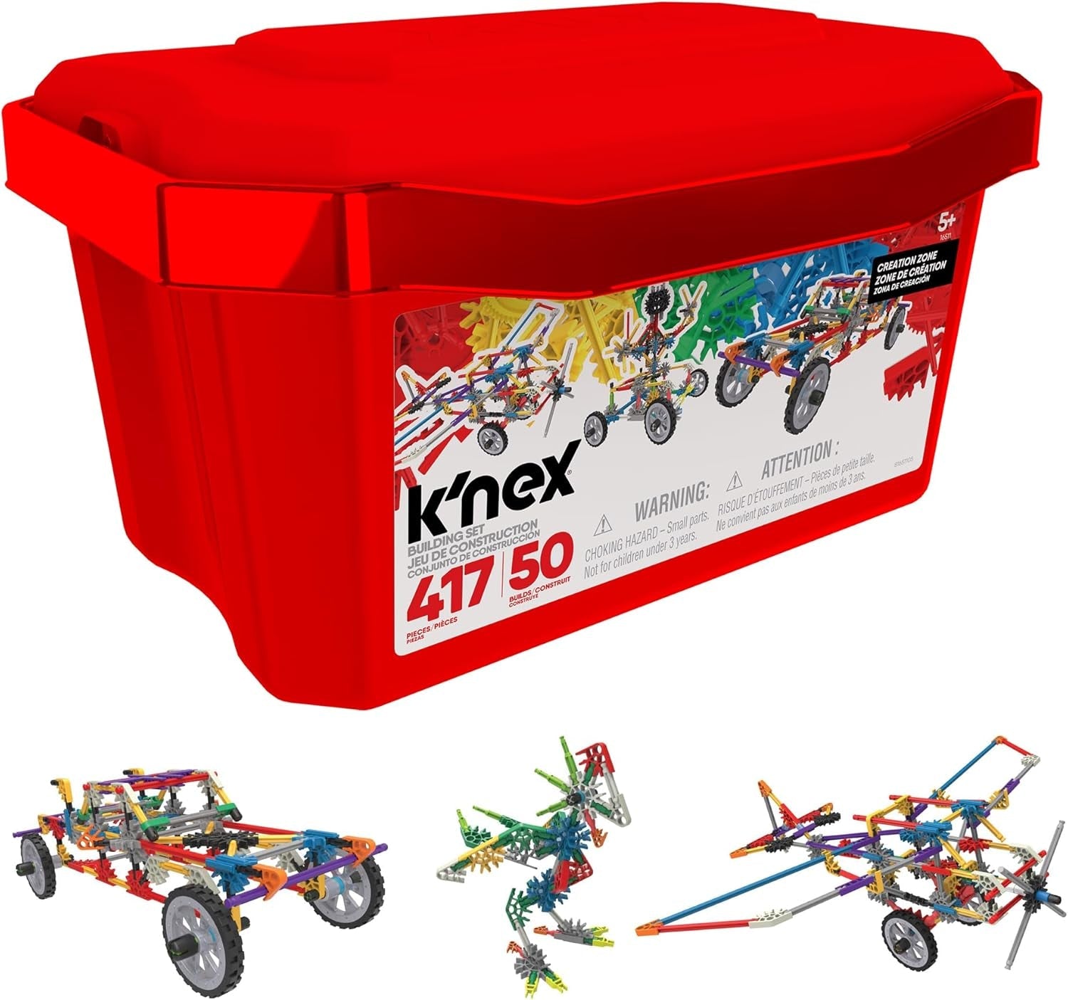 K'Nex Basic Fun Fantasie-Kreationsbereich 50 Modelle Baukasten, 417-teiliges Lernset, Technikspielzeug für Kinder, Konstruktionsspielzeug ab 5 Jahren, inkl. Aufbewahrungsbox
