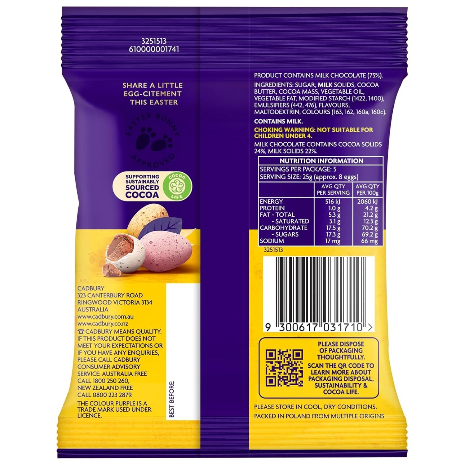 Pungă solidă cu ouă mici de ciocolată (80g) într-o tavă cu zahăr crocant (Easter Forms)
