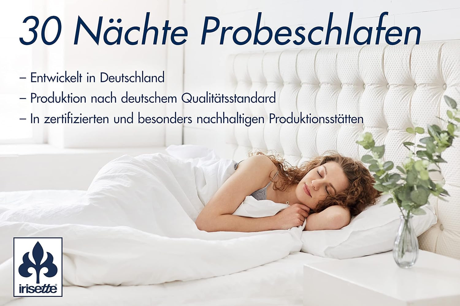 Pernă Irisette Body Contour 80X80 Cm cu husă detașabilă din microfibră moale, lavabilă până la 60°C, alb/albastru, certificată Oeko-Tex, produsă conform standardului de calitate german Perne standard Naty Shop