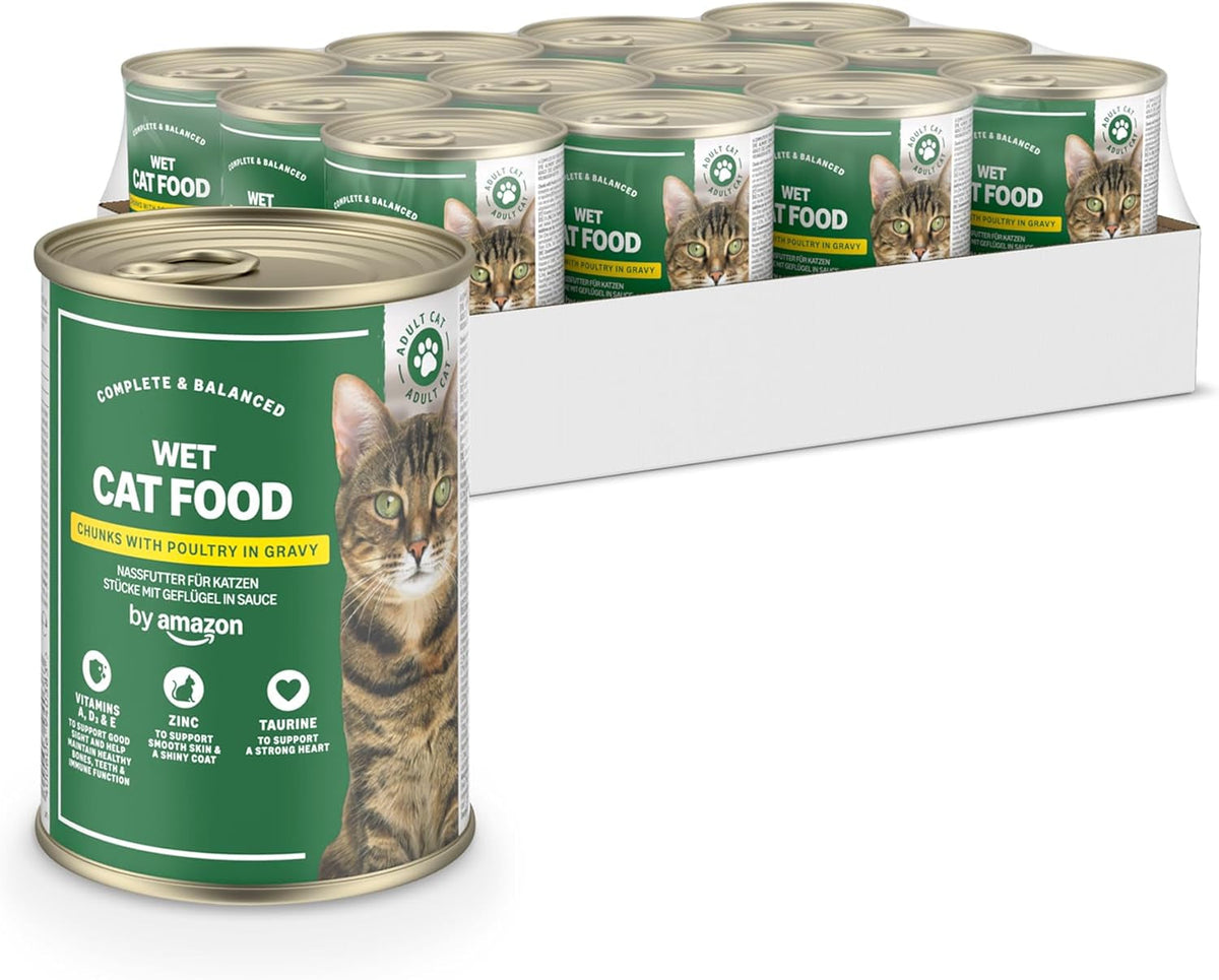 by Amazon Katzensfutter, nass, Dose, Stücke mit Geflügel in Sauce, 12 x 415 g