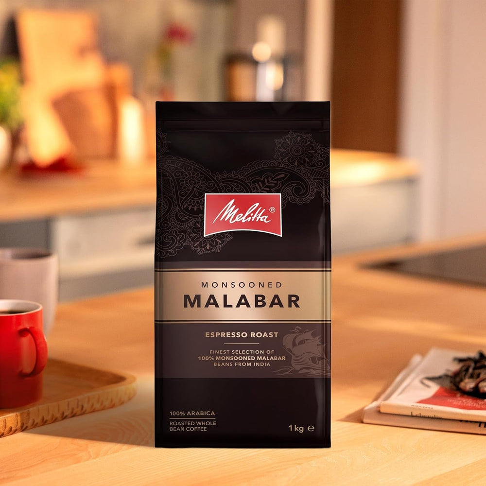 Melitta Monsooned Malabar Rare Coffee, 1 kg, Kaffeebohnen, ungemahlen, 100 % Arabica-Bohnen aus Indien, in Deutschland geröstet, Stärke 4 Naty Shop Coffee