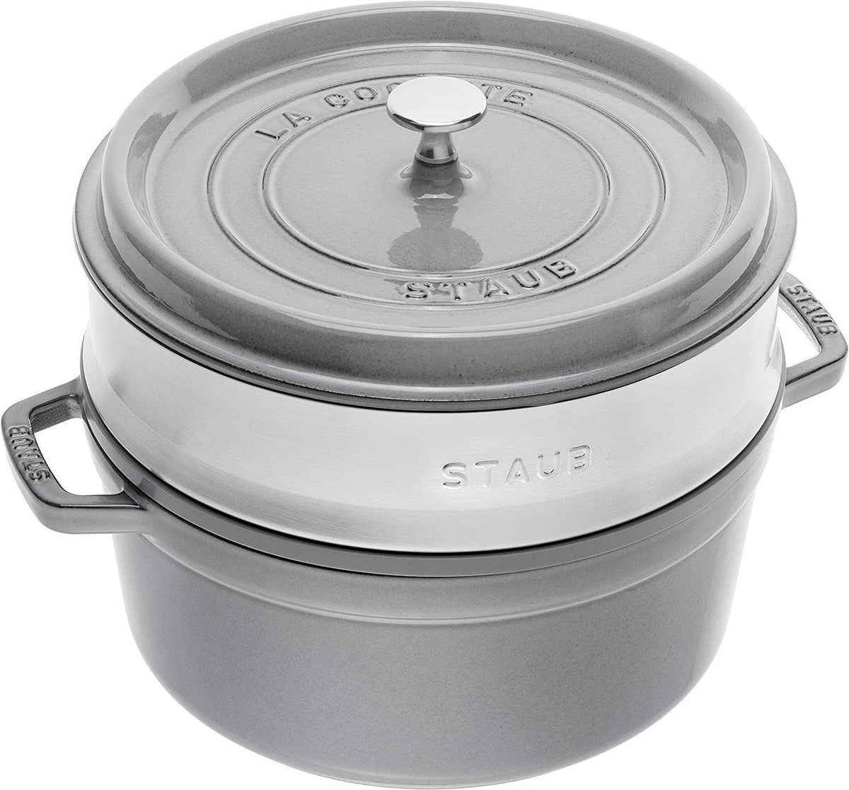STAUB Gusseisen Bräter/Cocotte, Mit Dämpfeinsatz Aus Edelstahl, Rund 26 Cm, 5,2 L, Aromaregen Funktion Für Optimale Befeuchtung, Für Alle Herdarten Inkl. Induktion & Backofen, Kirschrot, Rot Formen und Backbleche Naty Shop Graphitgrau