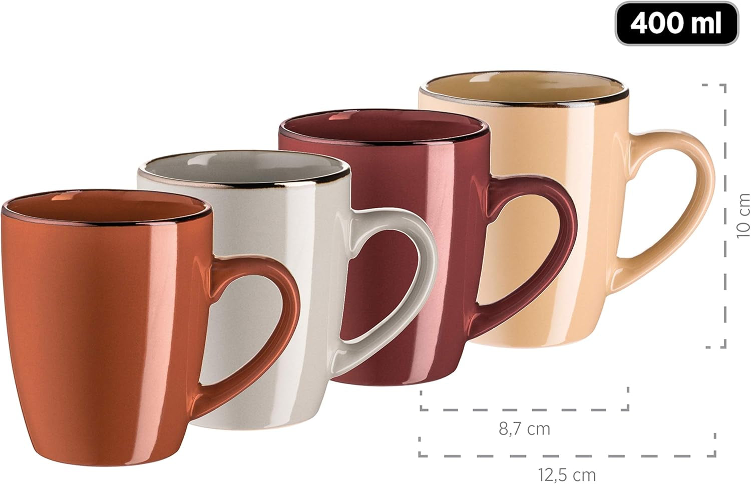 MÄSER 931871 Metallic Rim, Modernes Geschirr für 4 Personen mit messingfarbenem Rand, 16-teiliges Kombiservice. Geschirrsets Naty Shop