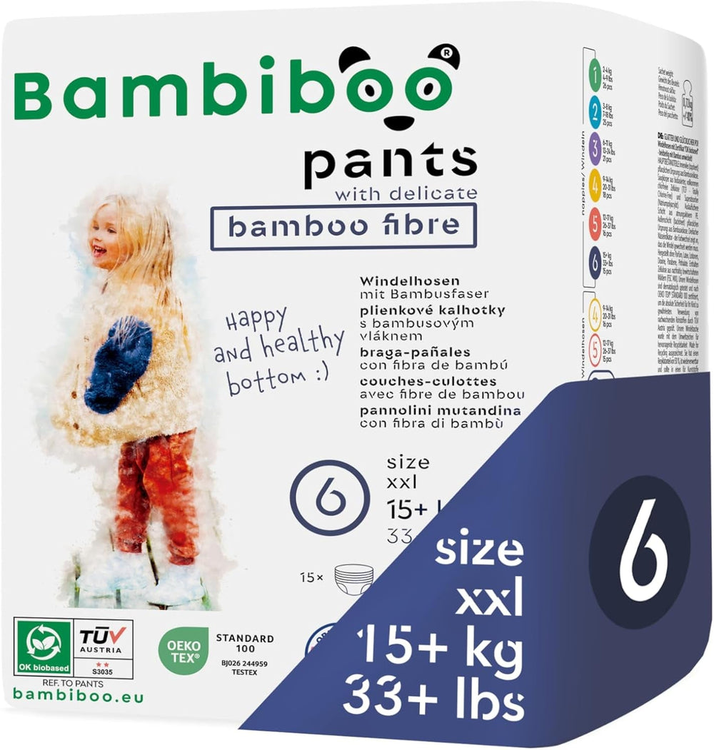 Scutece de unică folosință Bambiboo, prietenoase cu pielea, cu fibre fine de bambus - Chiloți pentru scutece pentru bebeluși - Huse de scutece de unică folosință - Protecție pentru pielea sensibilă - Foarte absorbante - Mărimea 4 (Maxi), 16 bucăți
