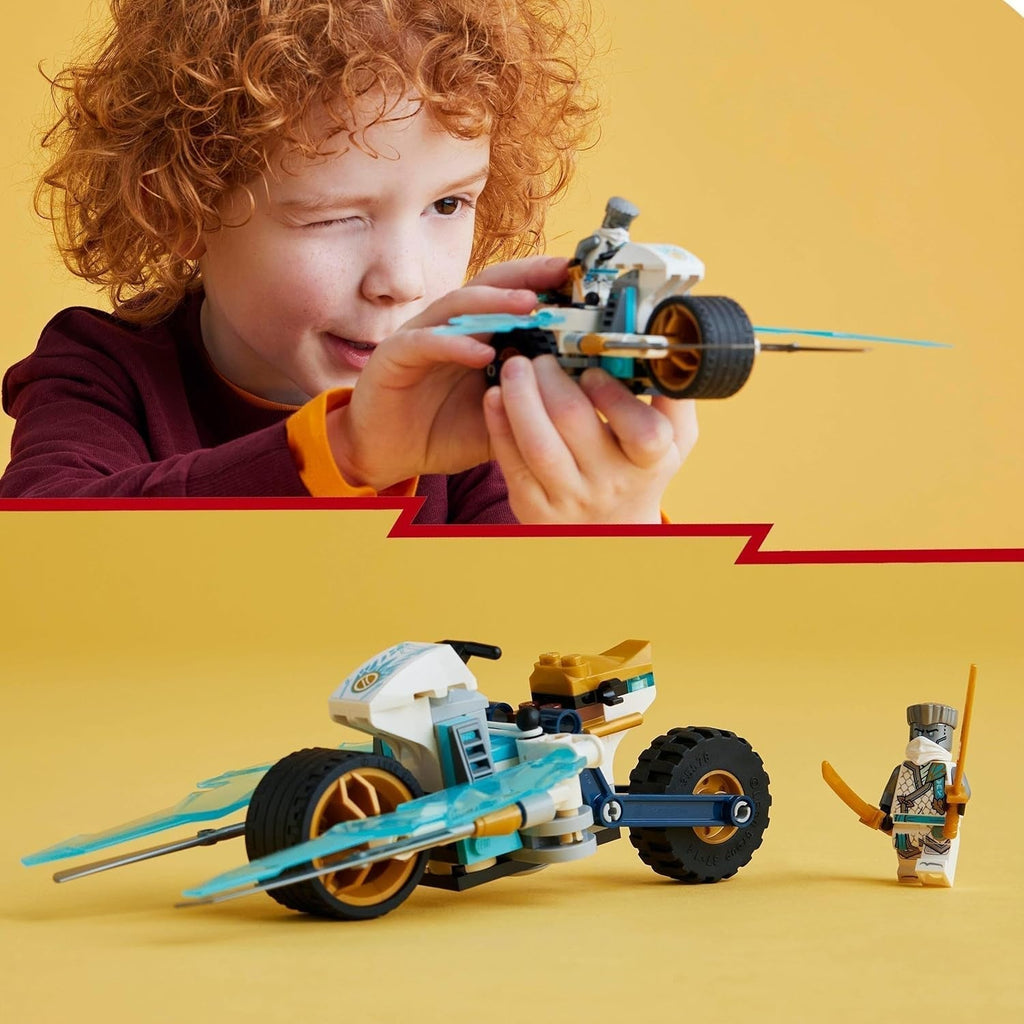 Motocicleta cu înghețată a lui LEGO NINJAGO Zane, set de joacă Ninja cu 1 minifigurină, jucărie de acțiune, vehicul mic construibil pentru copii, cadou pentru băieți și fete de la 7 ani 71816 Seturi de constructie Besuche den LEGO-Store