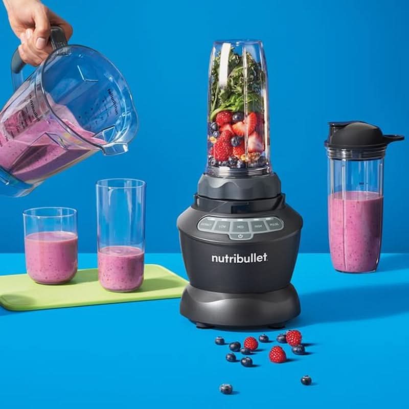 Nutribullet Full Size Blender, Elektrischer Mixer, Multifunktionaler Stabmixer, Professioneller Mixer, 1000 Watt Leistung, 1.6L Becher, Grau, NBF450DG Kitchen Naty Shop