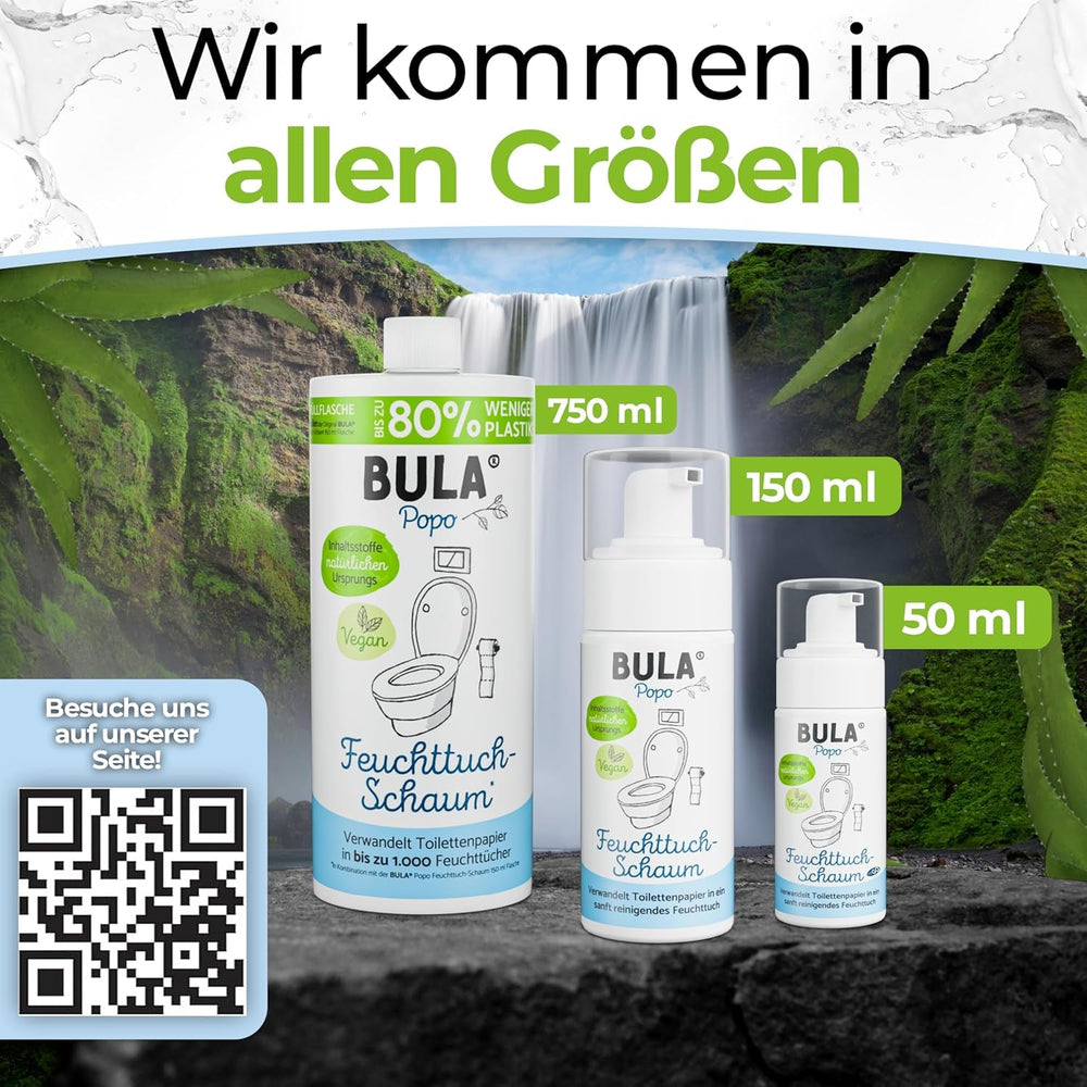 Sticlă de rezervă BULA® Popo (750 ml) DOAR PENTRU REUMPLEREA sticlelor noastre de 150 ml și 50 ml! | Înlocuiește până la 1.000 de șervețele! | Cu ingrediente de origine naturală
