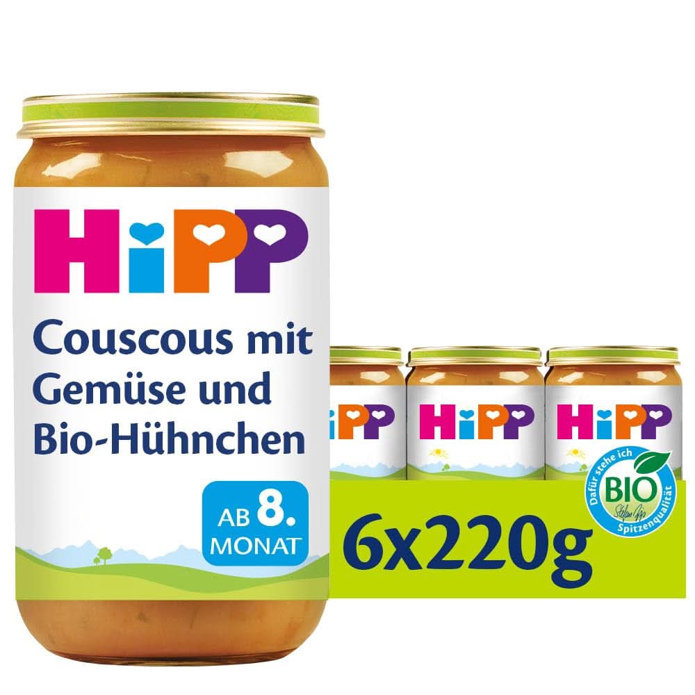 Hipp Couscous mit Gemüse und Bio-Hähnchen, 6er-Pack (6 x 220 Gramm) Mutter und Kind Naty Shop